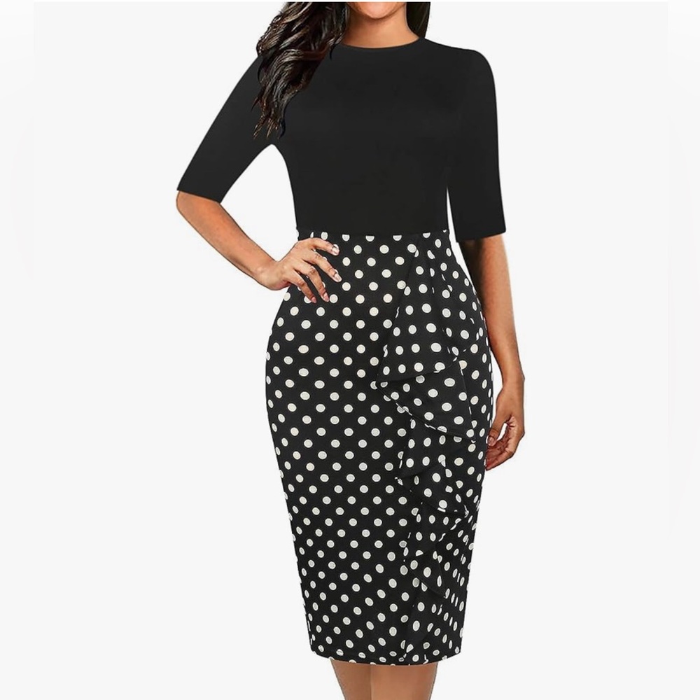 Oculi Fashion Dress Black & White Polka Dots Ruffle Women’s Size XL